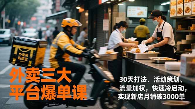 外卖三大平台爆单课，30天打法、活动策划、流量加权，快速冷启动，实现新店月销破3000单-百盛轻创