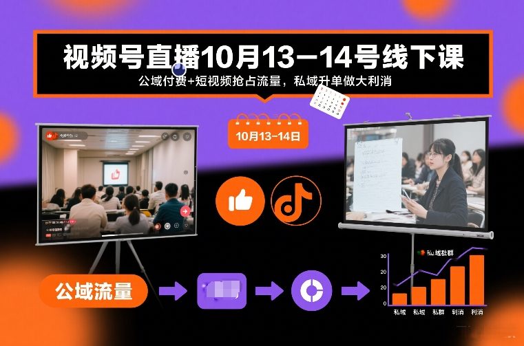 视频号直播10月13-14号线下课，公域付费+短视频抢占流量，私域升单做大利消-百盛轻创