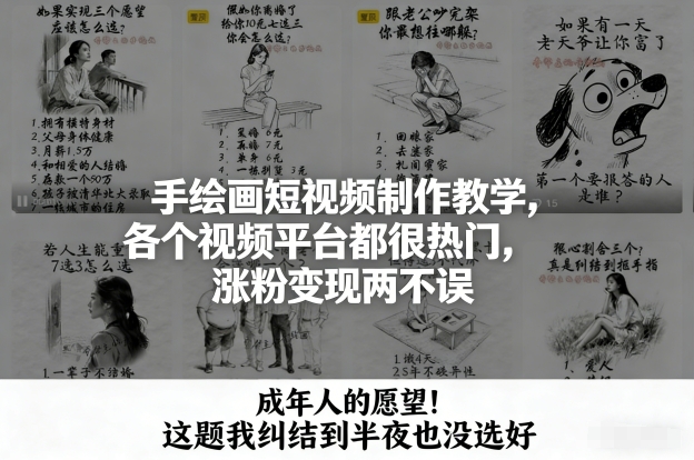 手绘画短视频制作教学，各个视频平台都很热门，涨粉变现两不误-百盛轻创