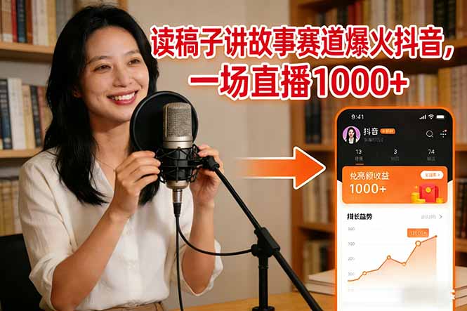 读稿子讲故事赛道爆火抖音，一场直播日入1000+-小艾项目网