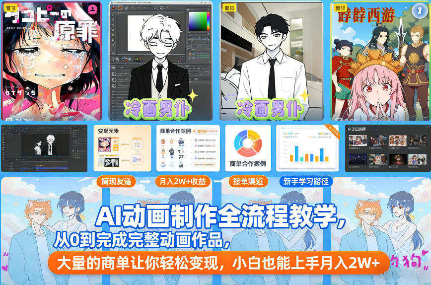 AI动画制作全流程教学，从0到完成完整动画作品，大量的商单让你轻松变现，小白也能上手月入2W+-百盛轻创