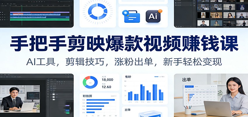 手把手剪映爆款视频赚钱课：AI工具，剪辑技巧，涨粉出单，新手轻松变现-百盛轻创