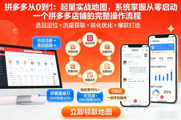 拼多多从0到1：起量实战地图，系统掌握从零启动一个拼多多店铺的完整操作流程-百盛轻创
