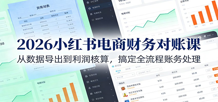 2026小红书电商财务对账课：从数据导出到利润核算，搞定全流程账务处理-百盛轻创