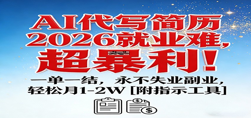 AI代写简历，2026就业难，超暴利！一单一结，永不失业副业，轻松月1-2W【附指令工具】-小艾项目网