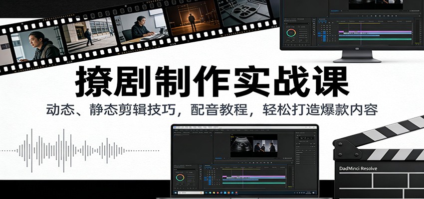 撩剧制作实战课：动态、静态剪辑技巧，配音教程，轻松打造爆款内容-小艾项目网