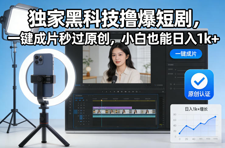 独家黑科技撸爆短剧，一键成片秒过原创，小白也能日入1k+【揭秘】-小艾项目网