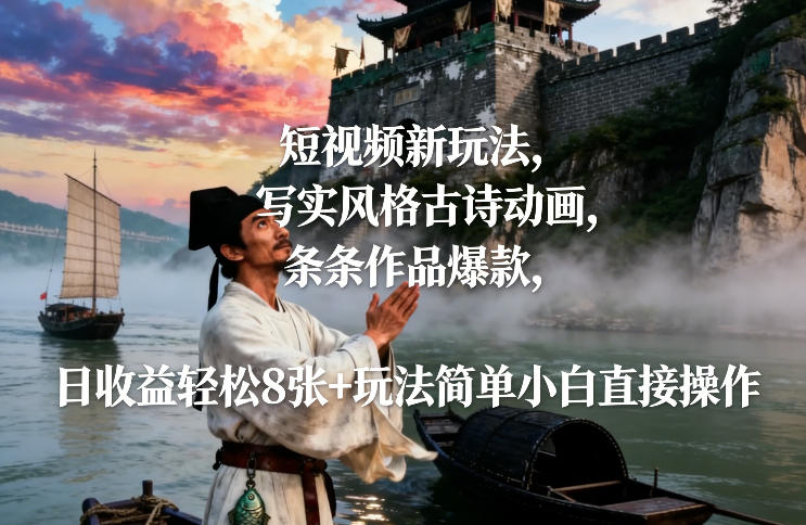 短视频新玩法，写实风格古诗动画，条条作品爆款，日收益轻松8张+玩法简单小白直接操作-百盛轻创
