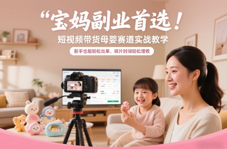 宝妈副业首选！短视频带货母婴赛道实战教学，新手也能轻松出单，碎片时间轻松增收-百盛轻创