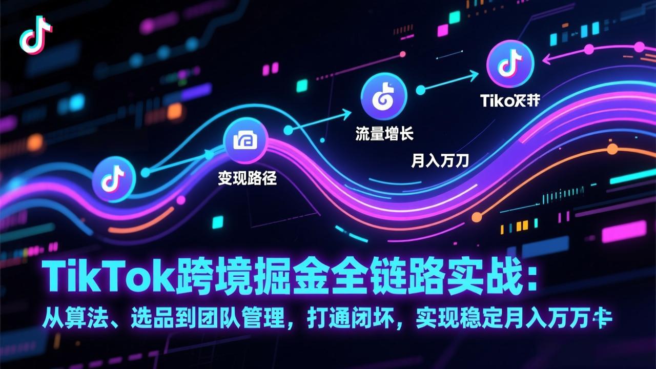 TikTok跨境掘金全链路实战：从算法、选品到团队管理，打通闭环，实现稳定月入万刀-百盛轻创