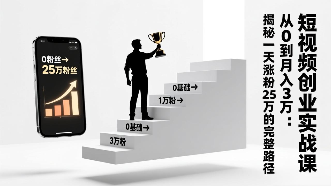 短视频创业实战课：从0到月入3万：揭秘一天涨粉25万的完整路径-百盛轻创