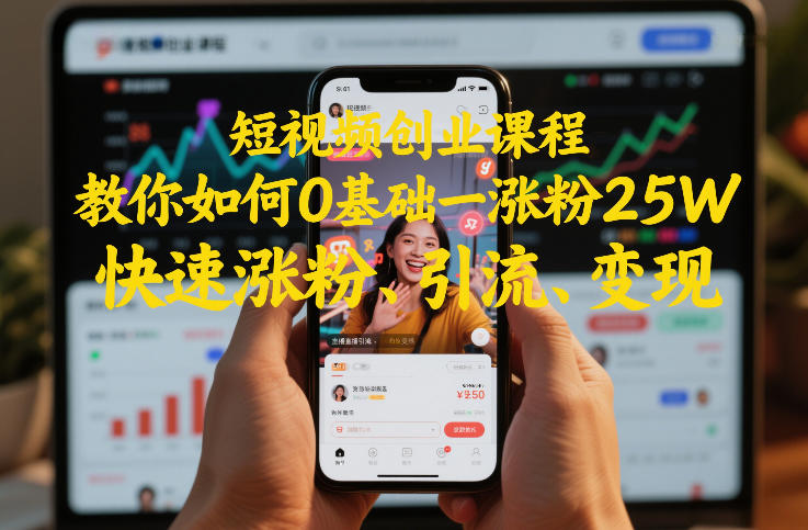 短视频创业课程，教你如何0基础一天涨粉25W，快速涨粉、引流、变现-小艾项目网