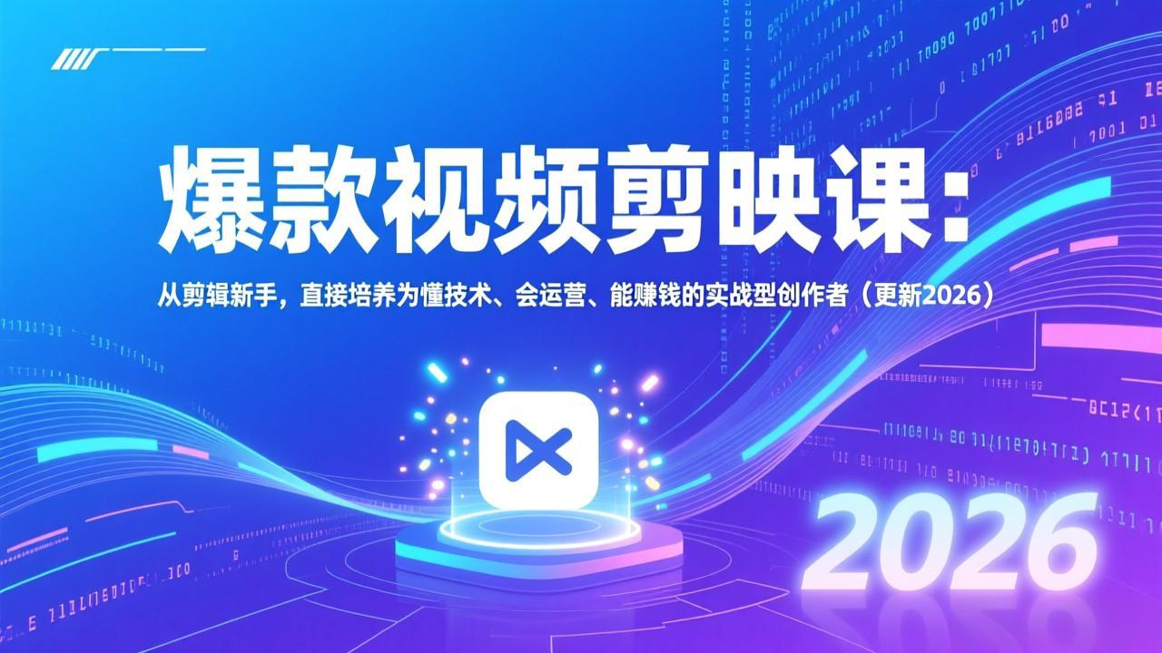 爆款视频剪映课：从剪辑新手，直接培养为懂技术、会运营、能赚钱的实战型创作者(更新2026-百盛轻创