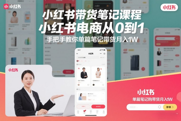 小红书带货笔记课程，小红书电商从0到1，手把手教你单篇笔记带货月入1W-小艾项目网