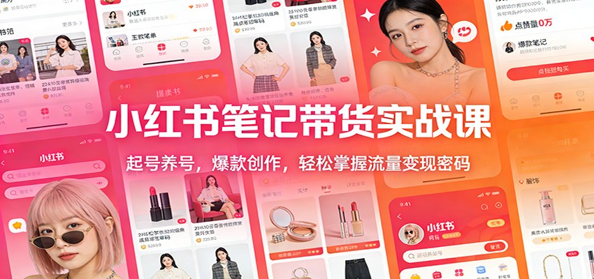 小红书笔记带货实战课：起号养号，爆款创作，轻松掌握流量变现密码-百盛轻创