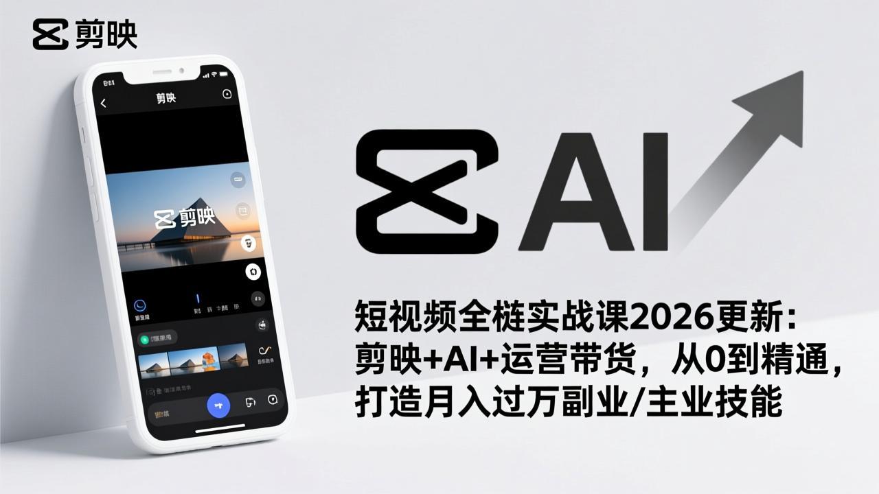 短视频全栈实战课2026更新：剪映+AI+运营带货，从0到精通，打造月入过万副业/主业技能-百盛轻创