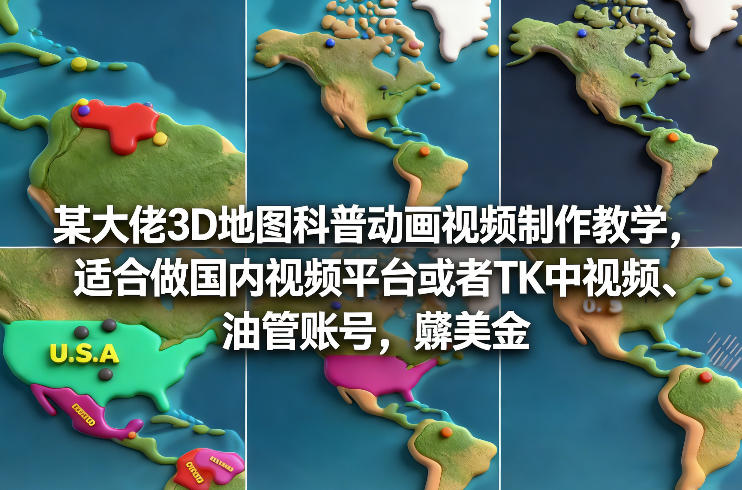 某大佬3D地图科普动画视频制作教学，适合做国内视频平台或者TK中视频、油管账号，賺美金-百盛轻创