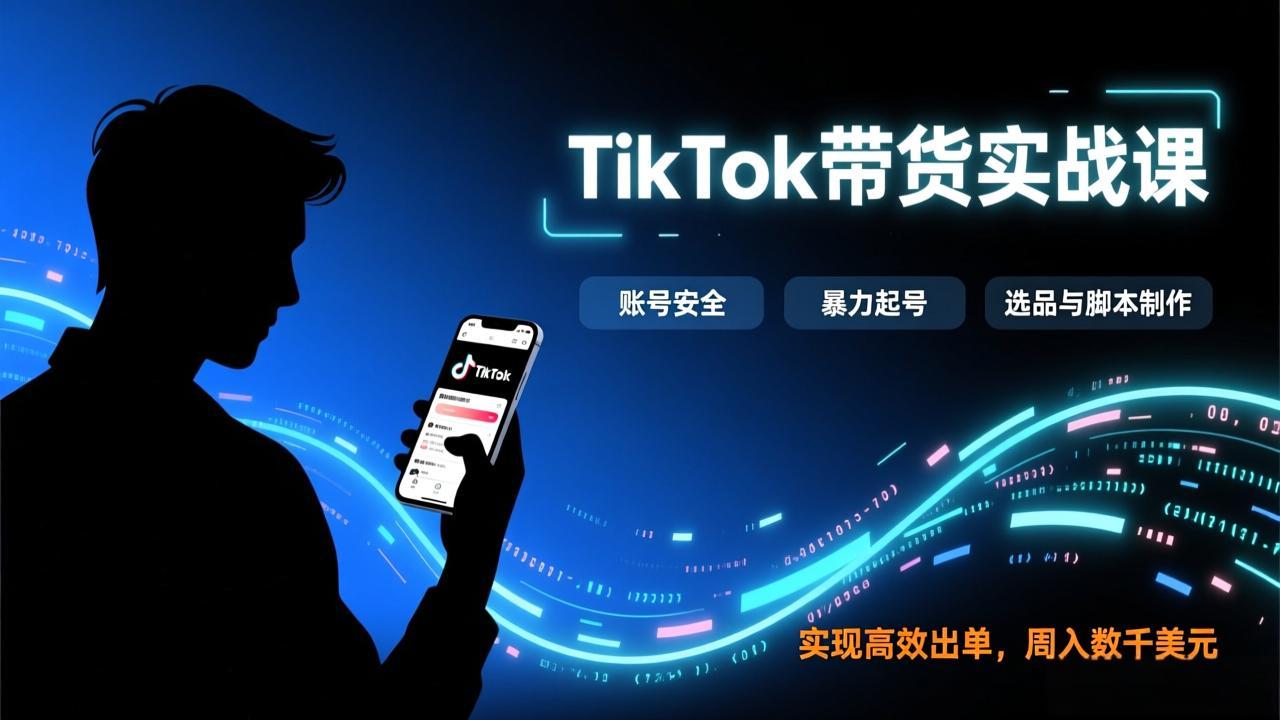 TikTok带货实战课，涵盖账号安全、暴力起号、选品与脚本制作，实现高效出单，周入数千美元-百盛轻创