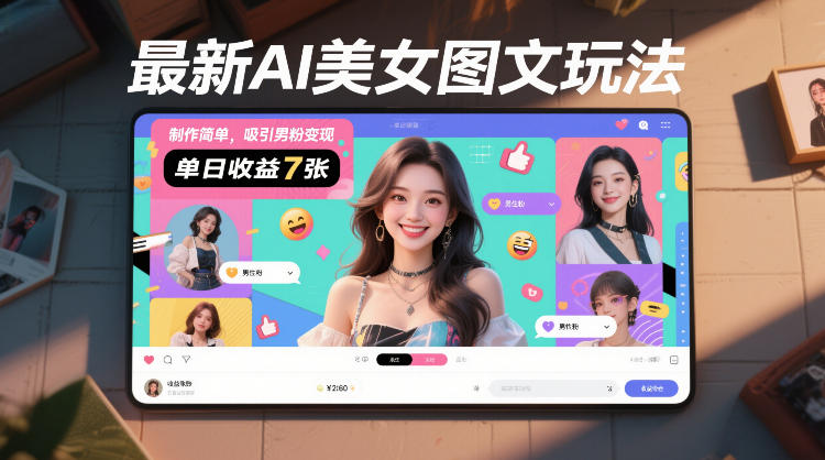 最新AI美女图文玩法，制作简单，吸引男粉变现，单天收益7张-百盛轻创