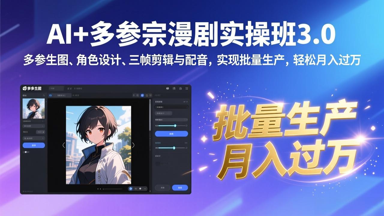 AI+多参宗漫剧实操班3.0：多参生图、角色设计、三帧剪辑与配音，实现批量生产，轻松月入过万-百盛轻创