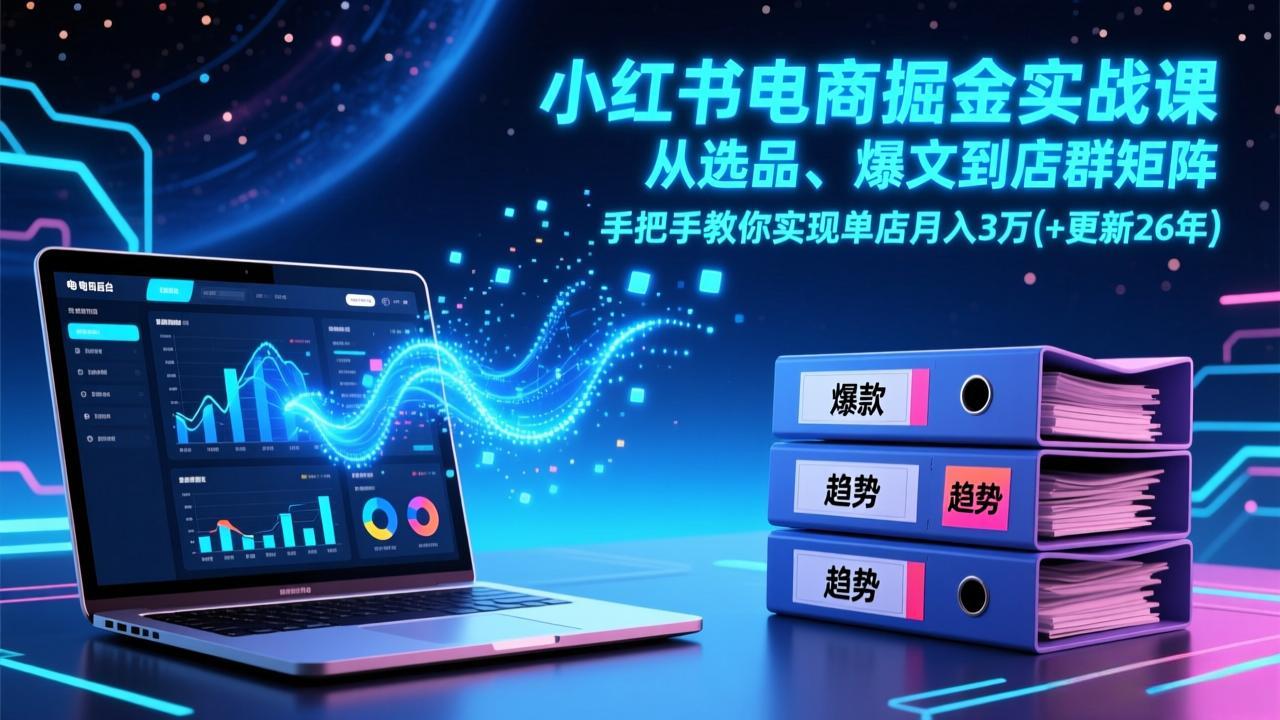 小红书电商掘金实战课，从选品、爆文到店群矩阵，手把手教你实现单店月入3万+(更新26年-百盛轻创