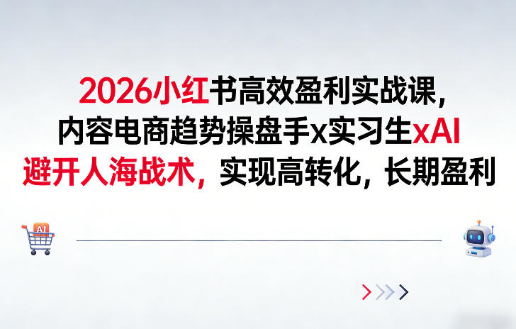 2026小红书高效盈利实战课，内容电商趋势操盘手x实习生xAI，避开人海战术，实现高转化，长期盈利-小艾项目网