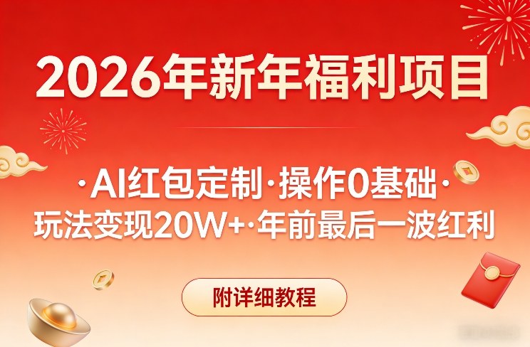新年福利项目，AI红包定制，操作0基础，玩法变现20W+年前最后一波红利，附详细教程-小艾项目网