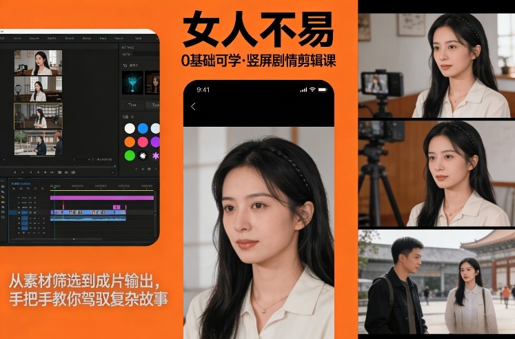 0基础可学！《女人不易》竖屏剧情剪辑课，从素材筛选到成片输出，手把手教你驾驭复杂故事-百盛轻创