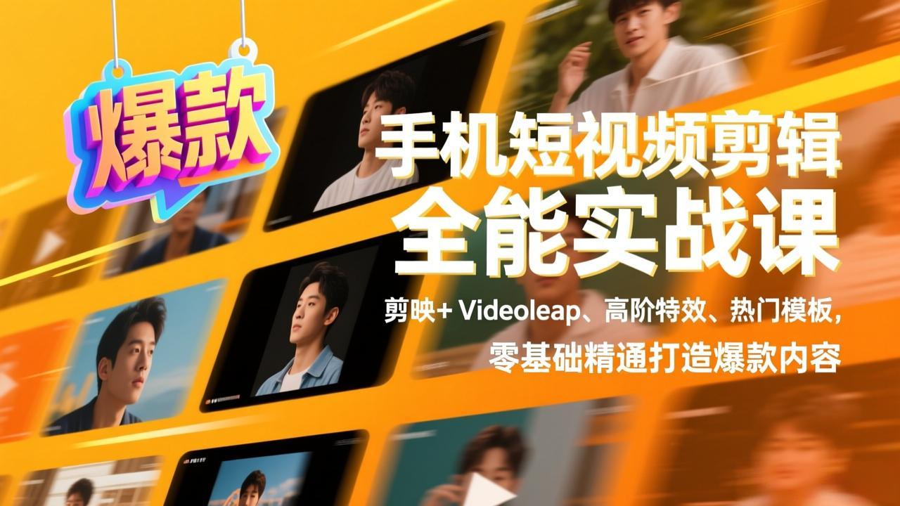 手机短视频剪辑全能实战课，剪映+Videoleap、高阶特效、热门模板，零基础精通打造爆款内容-小艾项目网