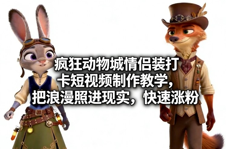 疯狂动物城情侣装打卡短视频制作教学，把浪漫照进现实，快速涨粉-百盛轻创