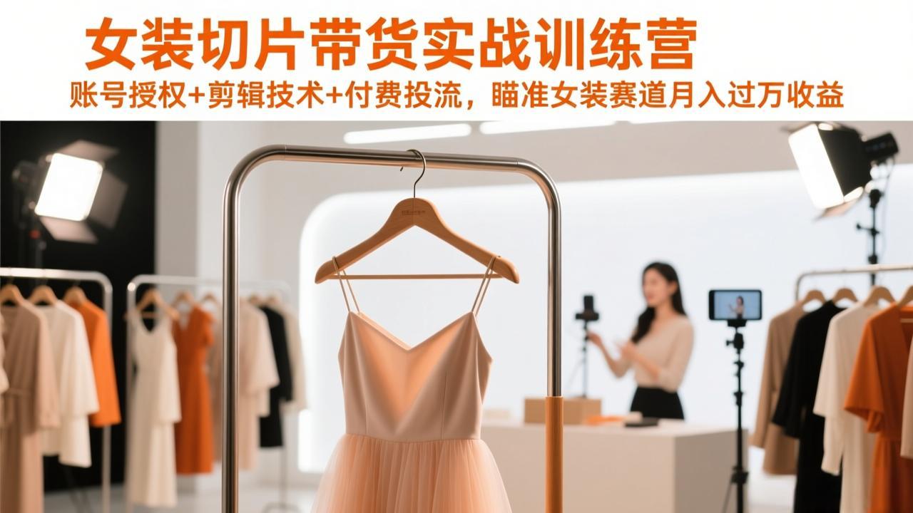 女装切片带货实战训练营，账号授权+剪辑技术+付费投流，瞄准女装赛道月入过万收益-百盛轻创
