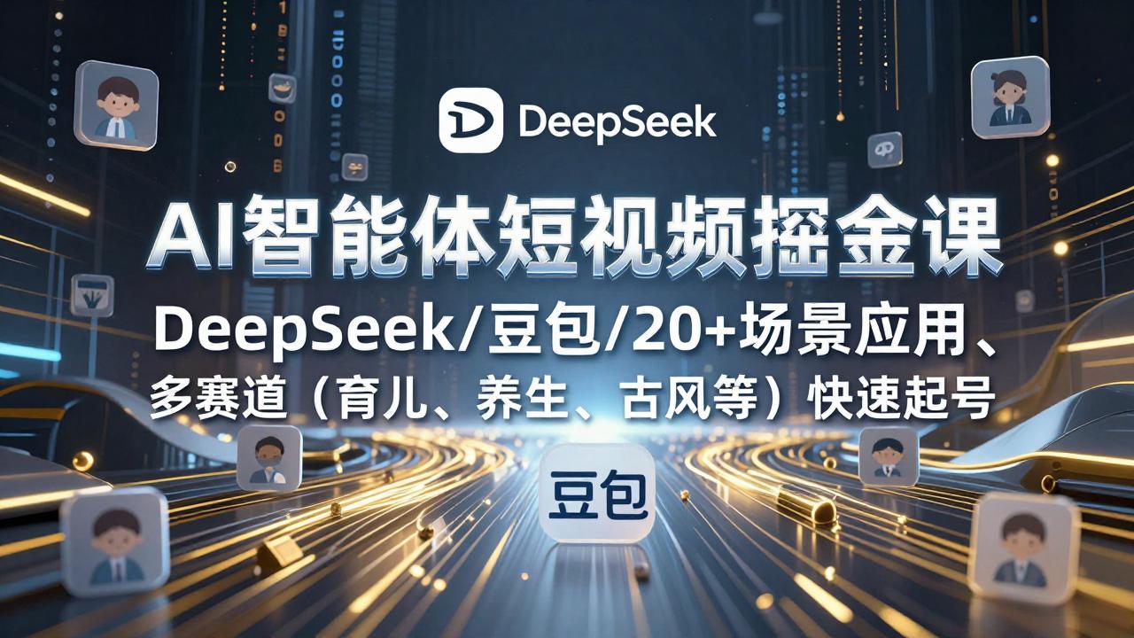 AI智能体短视频掘金课，DeepSeek/豆包/20+场景应用、多赛道(育儿、养生、古风等-百盛轻创