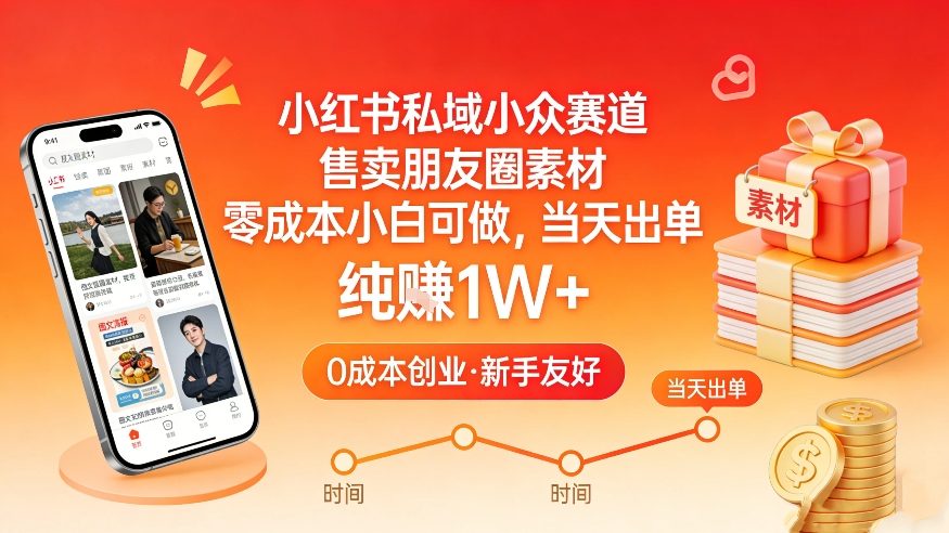 小红书私域小众赛道，售卖朋友圈素材，零成本小白可做，当天出单，月入1W+-百盛轻创