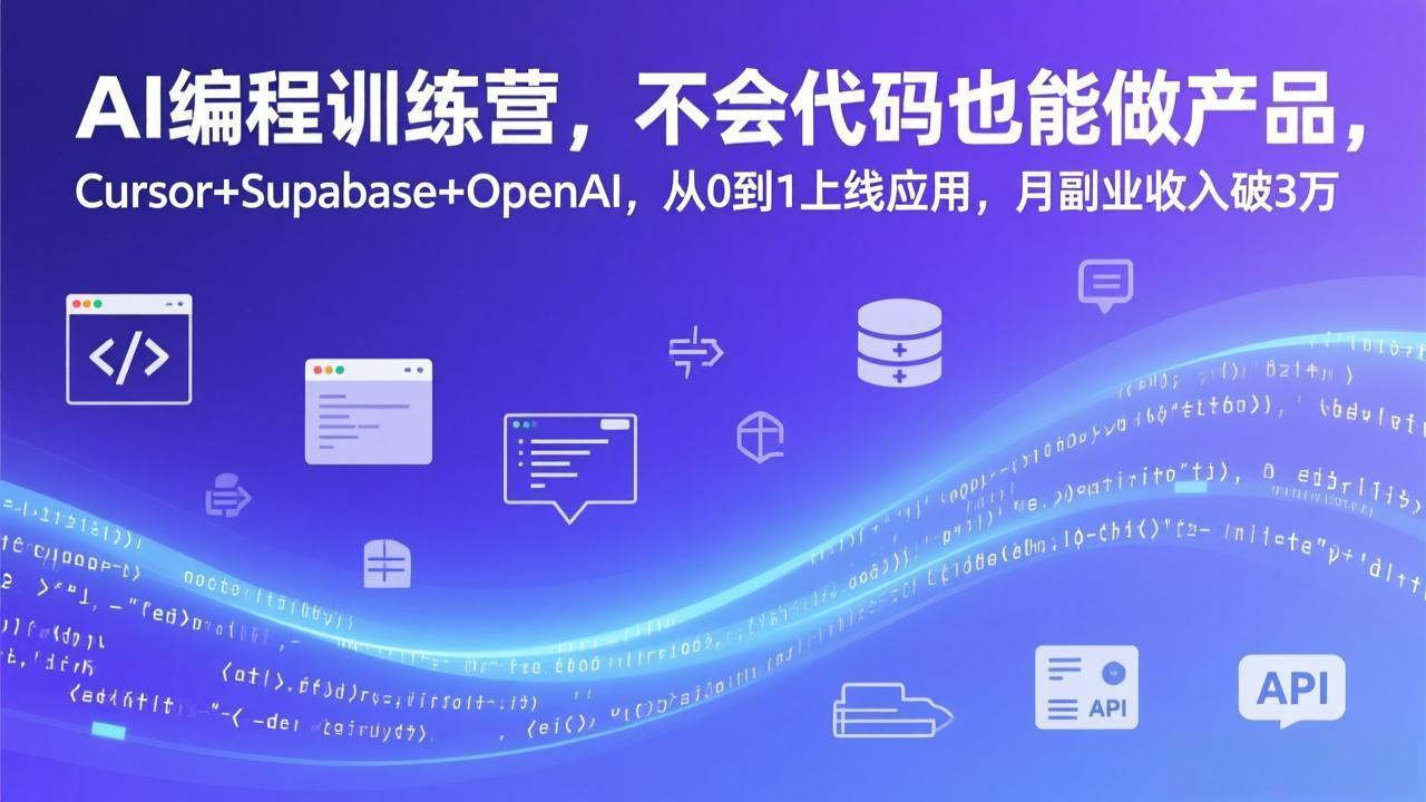 AI编程训练营，不会代码也能做产品，Cursor+Supabase+OpenAI，从0到1上线应用，月副业收入破3万-小艾项目网