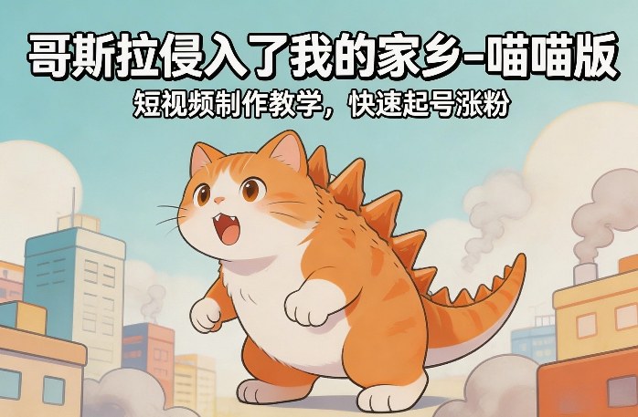 哥斯拉侵入了我的家乡–喵喵版短视频制作教学，快速起号涨粉-百盛轻创