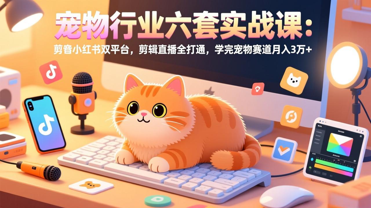 宠物行业六套实战课：抖音小红书双平台，剪辑直播全打通，学完宠物赛道月入3万+-百盛轻创