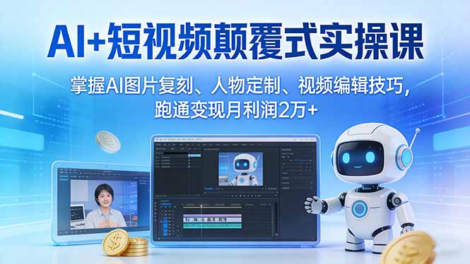AI+短视频颠覆式实操课：掌握AI图片复刻、人物定制、视频编辑技巧，跑通变现月利润2万+-小艾项目网