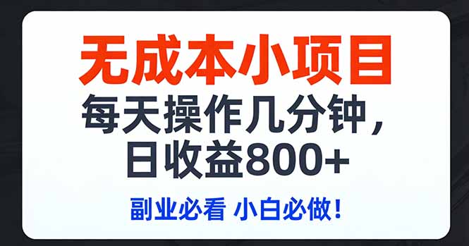 无成本小项目,每天操作几分钟,日收益800+ 副业必看 小白必做！-百盛轻创