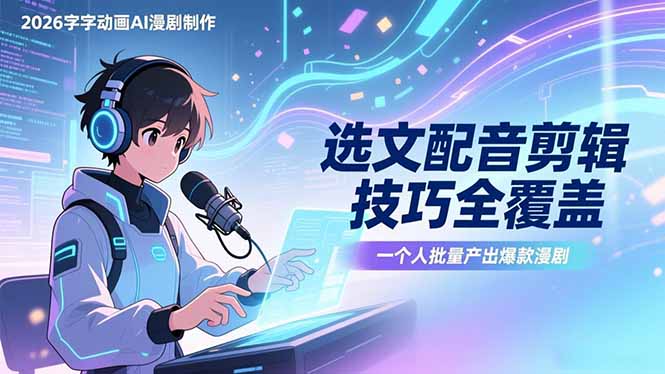 2026字字动画AI漫剧制作-1期，选文配音剪辑技巧全覆盖，一个人就能批量产出爆款漫剧-百盛轻创