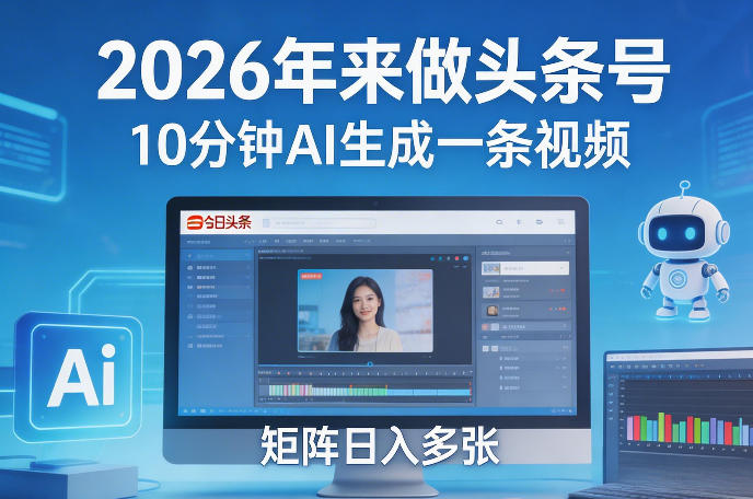 2026年来做头条号，10分钟AI生成一条视频，矩阵日入多张-百盛轻创