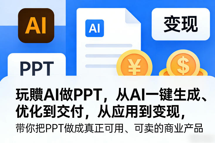 玩賺AI做PPT，从AI一键生成、优化到交付，从应用到变现，带你把PPT做成真正可用、可卖的商业产品-百盛轻创