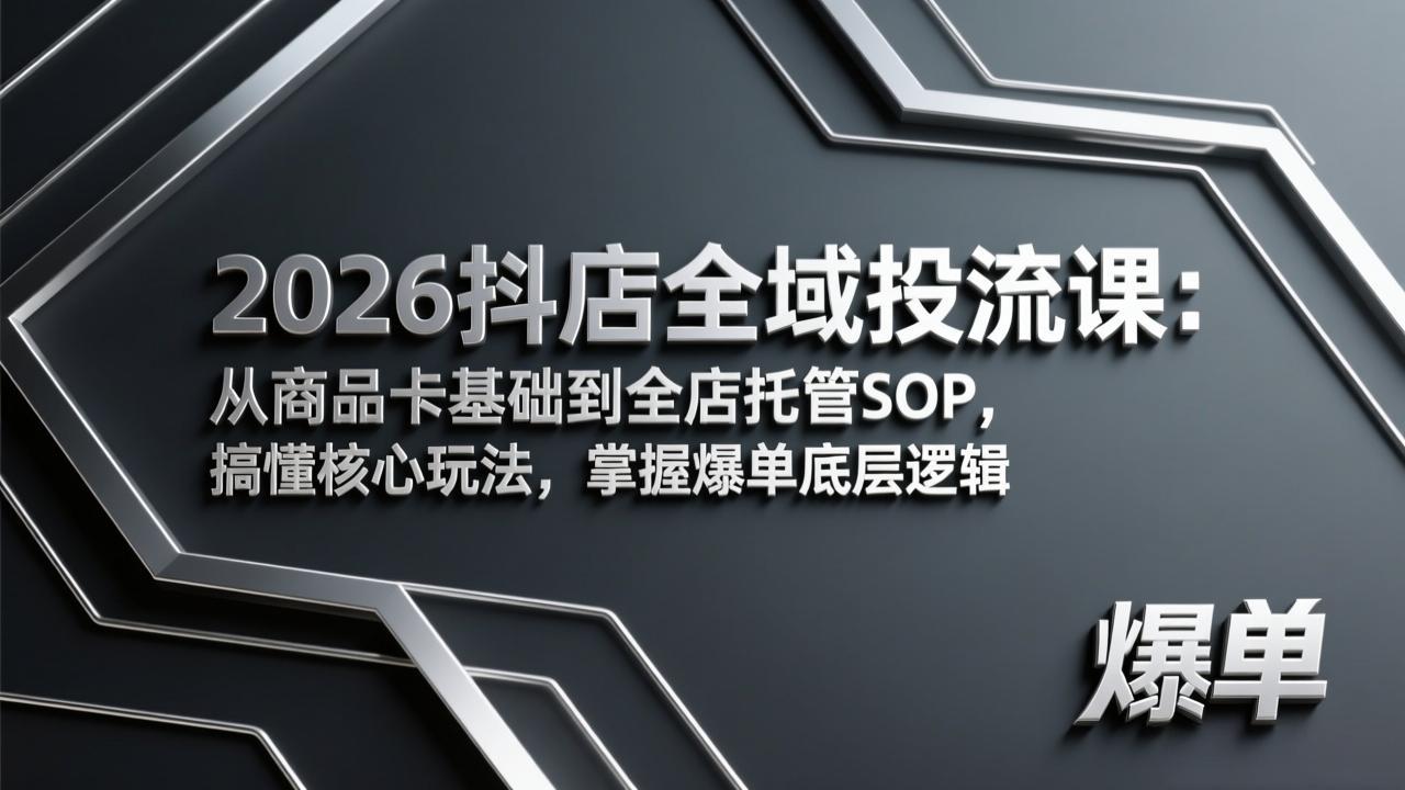 2026抖店全域投流课：从商品卡基础到全店托管SOP，搞懂核心玩法，掌握爆单底层逻辑-百盛轻创