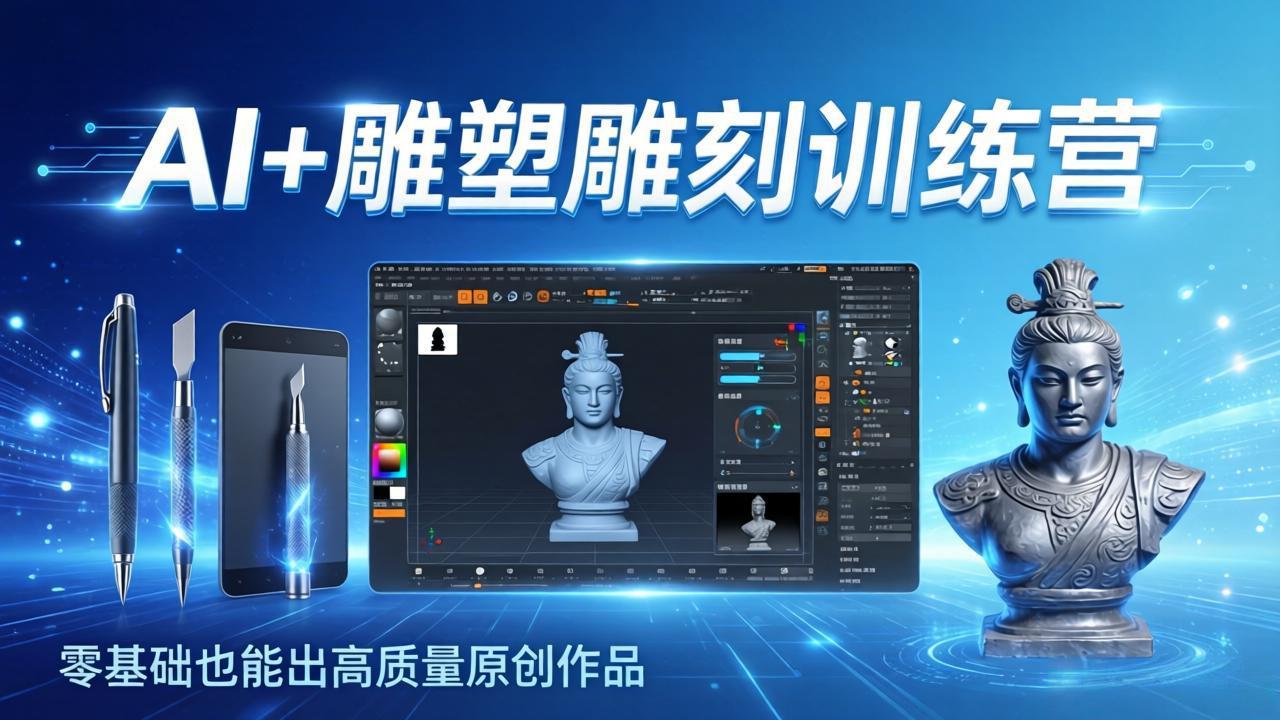 AI+雕塑雕刻训练营：从AI创作、大模型训练到3D雕刻 + 渲染，零基础也能出高质量原创作品-小艾项目网