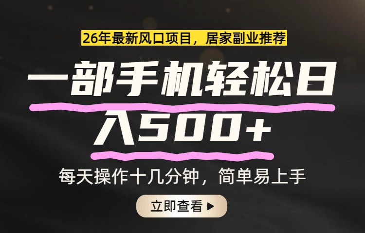 26年居家副业首选，一部手机轻松日入500+，长期稳定可做-小艾项目网