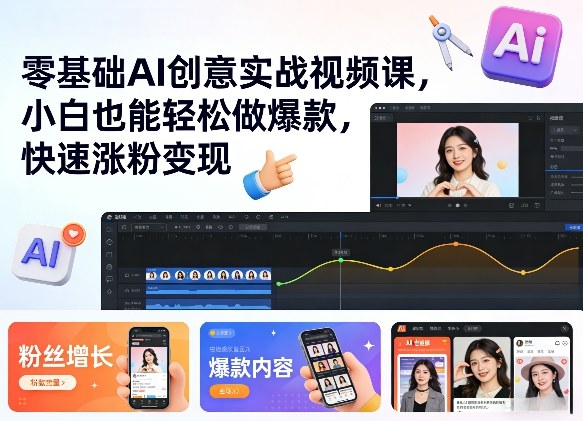 零基础AI创意实战视频课，小白也能轻松做爆款，快速涨粉变现-小艾项目网