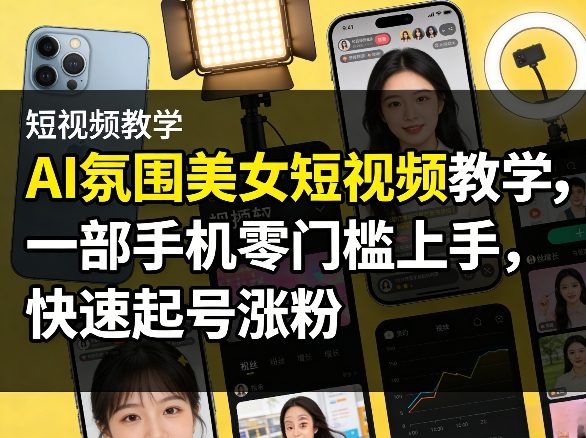 AI氛围美女短视频教学，一部手机零门槛上手，快速起号涨粉-百盛轻创