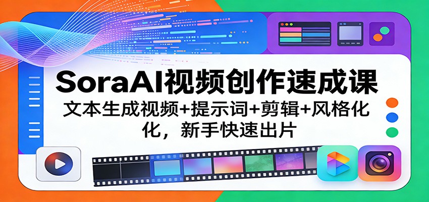 SoraAI视频创作速成课：文本生成视频+提示词+剪辑+风格化，新手快速出片-小艾项目网