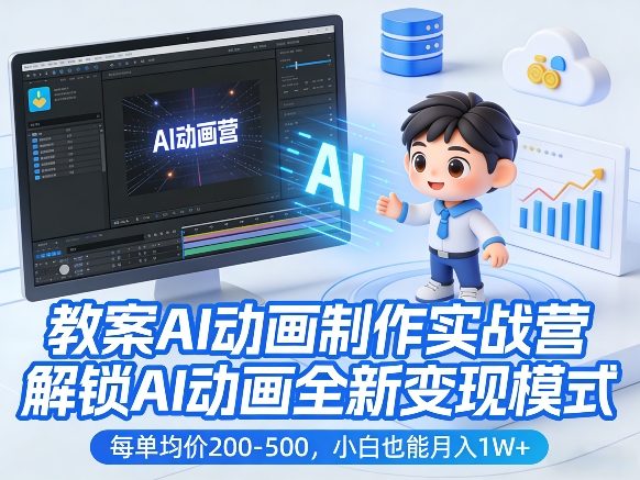 教案AI动画制作实战营，解锁AI动画全新变现模式，每单均价200-500，小白也能月入1W+-小艾项目网