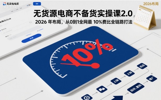 无货源电商不备货实操课2.0，2026年布局，从0到1全网最低10%费比全链路打法【更新26年3月】-小艾项目网