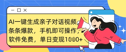 AI一键生成亲子对话视频，条条爆款，一部手机即可操作，单日变现数张-百盛轻创